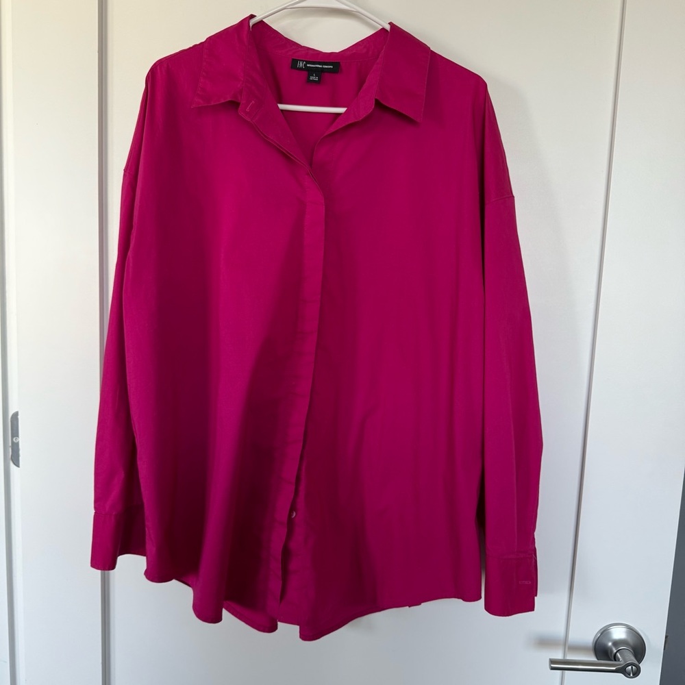 INC | Oversized Vibrant Pink Button-Up Shirt